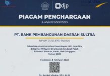 Pembayar Pajak Terbesar di Bumi Anoa, Bank Sultra Raih Penghargaan dari KPP Pratama Kendari