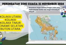 Peringatan Dini BMKG, Waspadai Potensi Hujan Lebat dan Angin Kencang di Sultra 21-27 November 2024